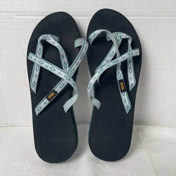 TEVA Blue/White Strappy Thong Flip Flop Sandal - Picture 6 of 9